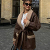 Korean Style Leather & Fur Splicing Coat