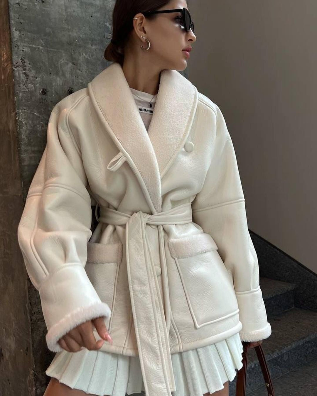 Korean Style Leather & Fur Splicing Coat