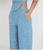 Fashion Denim Sequined Tube Top Wide Leg Pants Suit