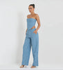 Fashion Denim Sequined Tube Top Wide Leg Pants Suit