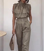 Shoulder Slimming Waist-slimming Belt Decoration Blouse And Pants