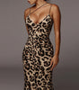 V-neck snake print suspender midi dress