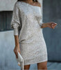 Fashion Oblique Shoulder Sequins Dress Ins Long-sleeved Dresses