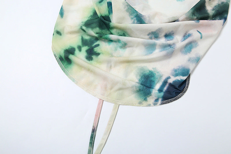 Tie-Dye Deep V-Neck Halter Maxi Dress – 2pcs Beach Party Set