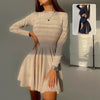 Y2K Long-Sleeve A-Line Dress - Hollow Design