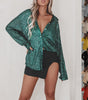 Sequin Long-Sleeve Party Top – Women's Street-Style Lapel Shirt