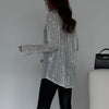 Sequin Long-Sleeve Party Top – Women's Street-Style Lapel Shirt