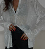 Sequin Long-Sleeve Party Top – Women's Street-Style Lapel Shirt