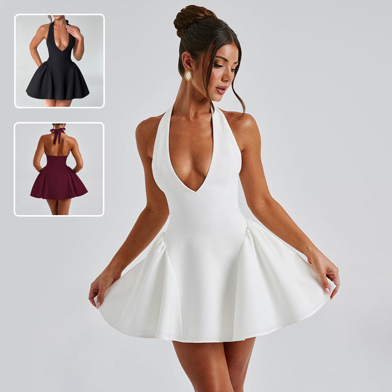 Sexy Neckholderkleid mit tiefem V-Ausschnitt, modisches, schlankes, kurzes Kleid für Partys