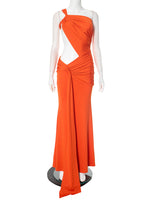 Solid Color Irregular Side Streamers Wear Pleated Dress