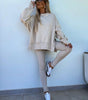 Sweater Suit Women's Casual Loose Long Sleeve Crew Neck Split Top Tight Trousers