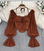 Women's Off-shoulder Shoulder-baring Halter Bell Sleeve Shirt