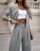 Striped Lapel Cropped Top & Straight Pants Set