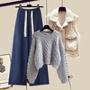 Women’s Autumn/Winter Knitted 3-Piece Set – Vest, Sweater & Wide-Leg Pants