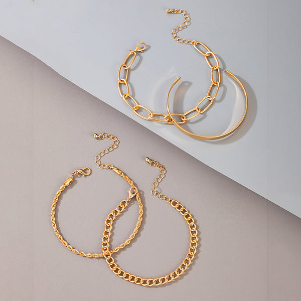 Exaggerated And Minimalist Gold Thick Chain Bracelet Set Of Four Pieces