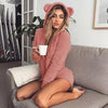 Women autumn winter spring Fleece Long Sleeve Sleepwear Pajamas Night Dress Jumpsuit with cute ears hood