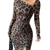 New Women's Round Neck Long Sleeve Sexy Leopard Print Dress