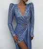Sequined Slit Tail Banquet Dress Evening Gown