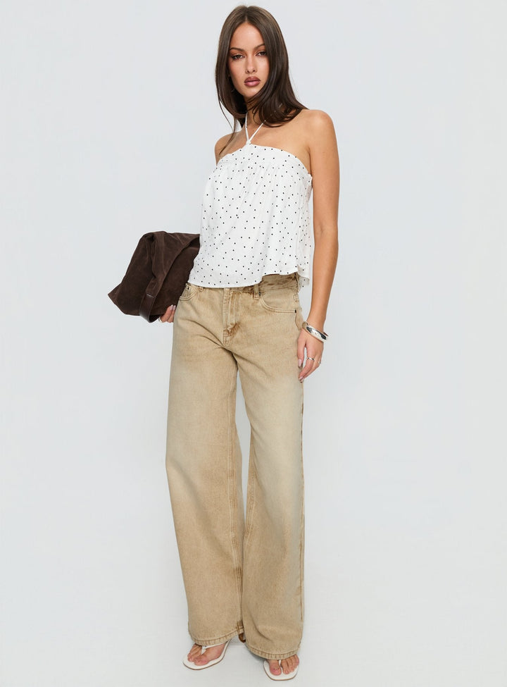 Allegra | Women’s Polka Dot Halter Blouse with Pleated Front