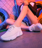 Thick-soled white shoes female flying woven old shoes sports shoes women