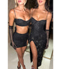 Stitching Slim-fit Shiny Split Suspender Dress