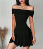 Pure Desire Style Off-shoulder Dress Off-neck High Waist Skirt Fashion Dress