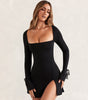 Square-neck Long Sleeve Split Dress – Slim & Stylish Short Skirt!
