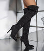 Pointed Toe Diamond Stiletto Heel Side Zipper Over-the-knee High Boots
