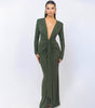 Fashion Deep V-neck Ribbon Slit Slim-fitting Dress