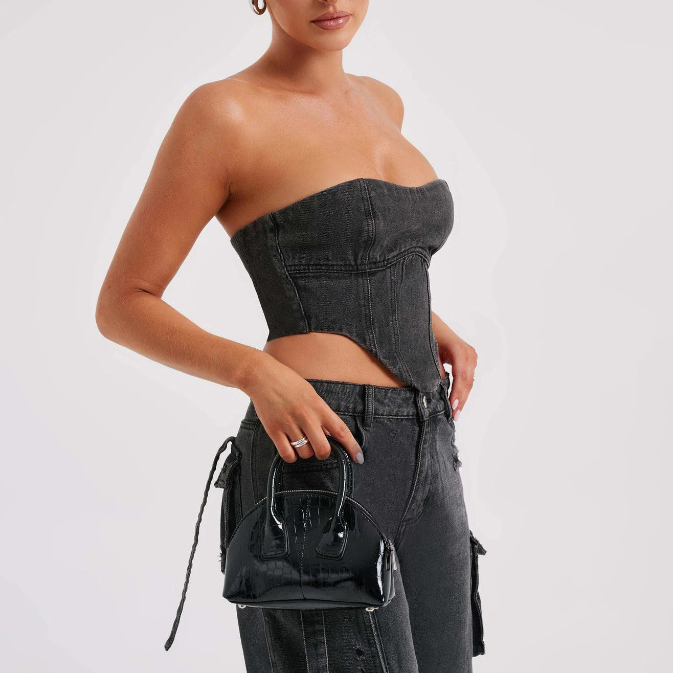 2-teiliges Jeans-Set für den Sommer, sexy, rückenfreies Tube-Top