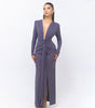 Fashion Deep V-neck Ribbon Slit Slim-fitting Dress