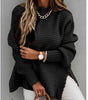 Solid color drawstring side slit knit sweater