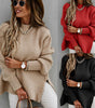 Solid color drawstring side slit knit sweater