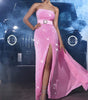 Velvet Sequined Cinched Waist Slim-fit Tube Top Banquet Dress