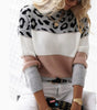 Colorblock Leopard Print Round Neck Casual Sweater Women's Clothing