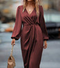 Elegant Waist-Tight V-Neck Split Dress