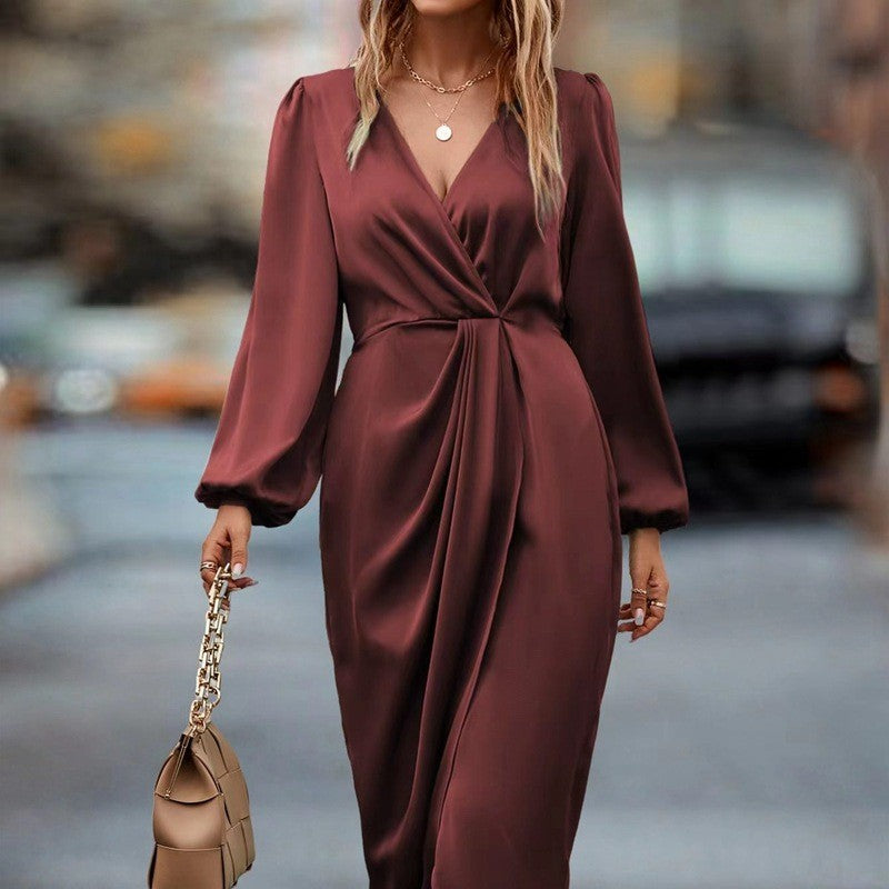 Elegant Waist-Tight V-Neck Split Dress