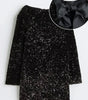 Sequined Back-Bow Dress – Fashionable Round Neck, Long Sleeve Party Dress for Women
