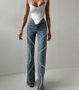 Mode Damen Kleidung Lose Gerade geschnittene Strass Jeans Mit Design Sinn