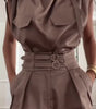 Shoulder Slimming Waist-slimming Belt Decoration Blouse And Pants