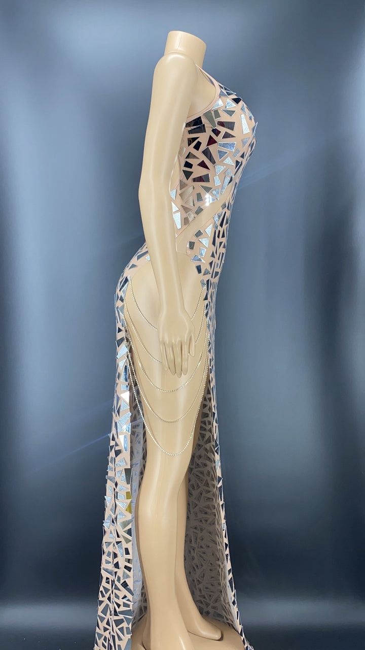 Shining Mirrors Backless Slit Gown