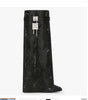 Round Toe Rhinestone Lock Knee-High Wedge Boots
