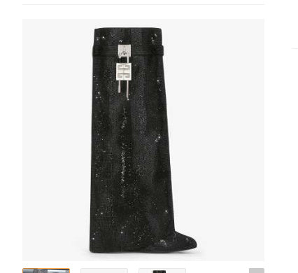 Round Toe Rhinestone Lock Knee-High Wedge Boots