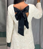 Sequined Back-Bow Dress – Fashionable Round Neck, Long Sleeve Party Dress for Women
