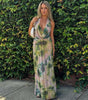 Tie-Dye Deep V-Neck Halter Maxi Dress – 2pcs Beach Party Set