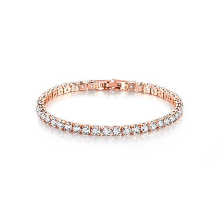 round single row full diamond gold tennis bracelet,