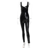 Ladies Nightclub Zippered Pu Leather Slim Jumpsuit