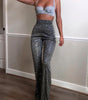 Silver shiny wide-leg pants