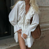 Y2K V Neck Pleated Ruffle Long Sleeve Dress