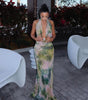 Tie-Dye Deep V-Neck Halter Maxi Dress – 2pcs Beach Party Set